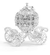 MDEOOSKY Silver Diamond Pumpkin Carriage Jewelry Box, Cinderella Pumpkin Carriage Decorative Hing...