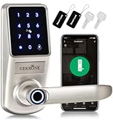 GEKRONE Smart Fingerprint Lock with Lever Handle, Keypad Touchscreen Keyless Entry Front Door Kno...