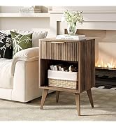 YAUKOMEL Fluted Night Stand with Opening Storage,Mid Century Bedside Table with Drawer,Wood Night...