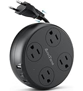 European Travel Plug Adapter - Retractable Power Strip with 4 AC Outlets &amp; 3 USB Ports (USB-C), T...