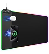 Wireless Charging Mouse Pad 15W, RGB Gaming Mouse Pad with Wireless Charger for iPhone/Airpods, 3...