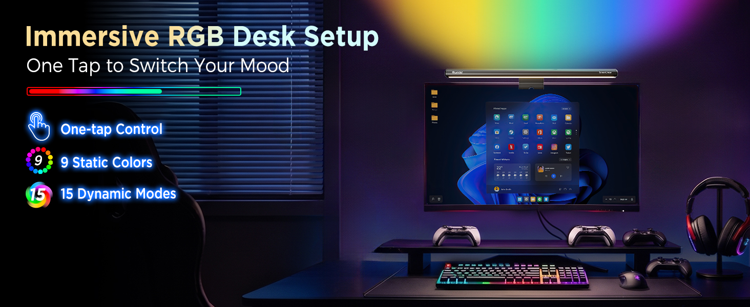 Immersive RGB Desk Setup with 24 RGB Backlight Modes