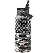 KEWIXY Camouflage Flag Insulated Water Bottle 32 oz, Easy Slide Lid, Leak Proof, Keep Cold 24H, V...