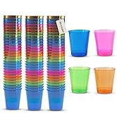 Iconikal 90-Count Plastic Shot Glasses, 4-Color Assortment, 1-Ounce for Parties, Special Events, ...