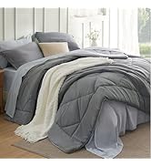 Bedsure Queen Comforter Set - 7 Pieces Reversible Grey Bedding