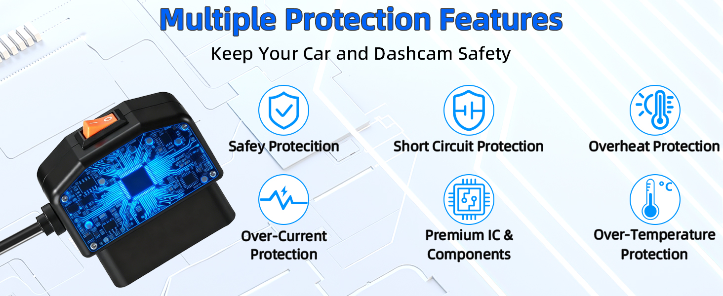 Dash Cam Hardwire Kit USB C, OBD2 to Type-C Adapter Hardwire Kit with 24/7 Parking Mode