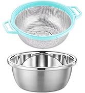 POPGRADE Stainless Steel Colander Strainer Bowl Set, Rice Fruit Washing Bowl Basket, Rice Fruit R...