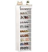 ERONE Shoe Rack Storage Organizer 7-10 Tier, Stackable Portable Covered Shoe Shelf Cabinet for Cl...