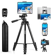 67" Phone Tripod, MACTREM Tripod Stand for iPad iPhone Tablet Camera with 2 in 1 Mount &amp; Wireless...