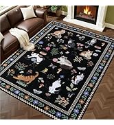 6x9 Area Rugs Living Room Rug: Vintage Washable Rug Floral Soft Carpet Indoor Floor Non-Slip Boho...