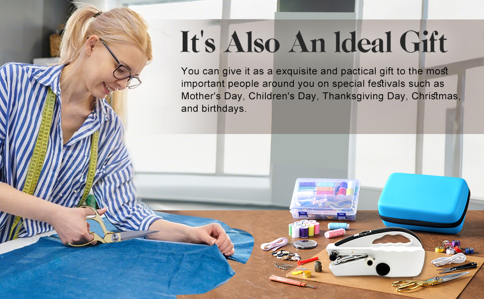 A female seamstress is sewing in a scene