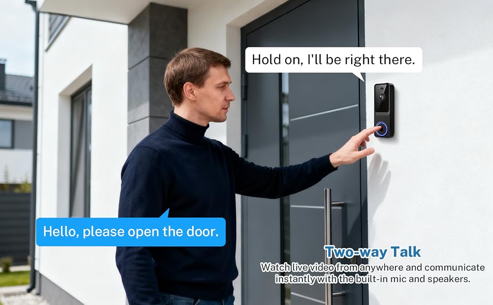 Video Doorbell Wireless with Real-Time Two-Way Audio