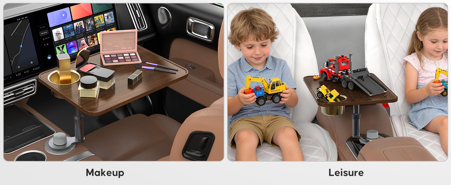 Car Desk Car Tray for Laptop &amp;amp; Food, Wooden Cup Holder Table with Adjustable Height