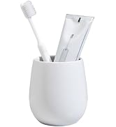 White Ceramic Toothbrush Holder - 11Oz Small Bathroom Tooth Brushing Holders, Reusable Mouthwash ...