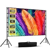 150 inch Projector Screen with Stand, Wootfairy Portable and Foldable Projection Screen 4K HD 16:...
