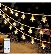 HEYFUNi Warm White Star String Lights,39FT 100LED Plug in Fairy Twinkle Lights with 8 Modes Water...