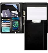 Leather Portfolio for Men Clipboard Notepad Business Black Padfolio Flexible Portfolios