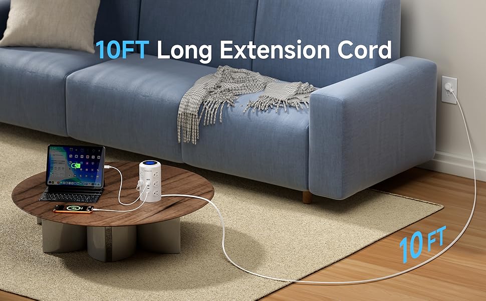 Tower Power Strip with 1 Dedicated PD 20W Fast-Charging Port