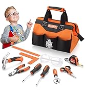REXBETI 10-Piece Kids Tool Set with Real Hand Tools, Orange Durable Storage Bag, Children Learnin...
