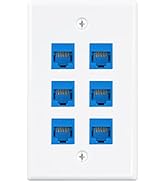 Iwillink (1-Pack) 6-Port Ethernet Wall Plate, RJ45 Wall Plate with Inline Coupler insert, Female ...