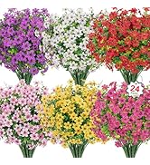 Ouddy Decor 24 Bundles Artificial Flowers for Outdoors Fake Silk Flowers Faux Plastic Plant UV Re...