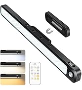 Ferswe 5W Motion Sensor LED Light Bar with Remote, 2500mAh Under Cabinet Lights with Battery Disp...