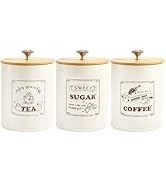 Youeon Metal Canisters Sets for the Kitchen, 40 Oz Coffee Sugar Tea Container Set, Farmhouse Styl...