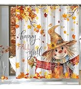 Mocsicka Happy Fall Shower Curtain with 12 Hooks Autumn Farmhouse Cute Scarecrow Shower Curtain S...