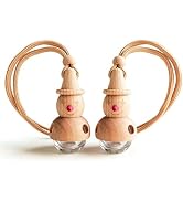 2 Pack Snowman Hanging Glass Car Diffuser Empty Oil Bottles | Wood lids &amp; matching droppers, refi...