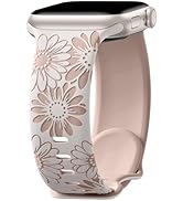 DaQin Floral Engraved Band Compatible with Apple Watch Band 40mm 38mm 41mm 42mm 44mm 45mm 49mm, S...