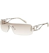 mosanana Y2K Glitter Flame Wrap Around Sunglasses for Women with Bling Rhinestone MS52350