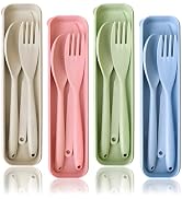 Lnrkai Large Camping Utensil Set, 4 Sets Reusable Utensils Set with Case, Plastic Cutlery Set Tra...