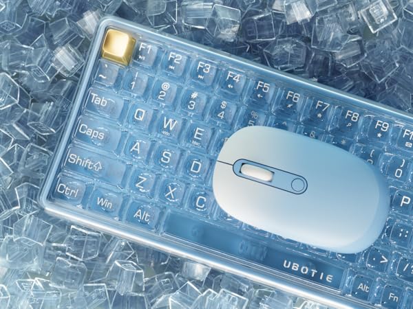 blue transparent wireless keyboard and mouse
