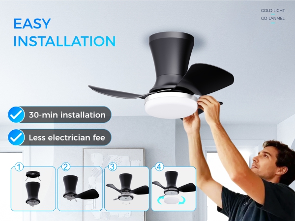 low profile modern ceiling fans with lights remote flush mount white black