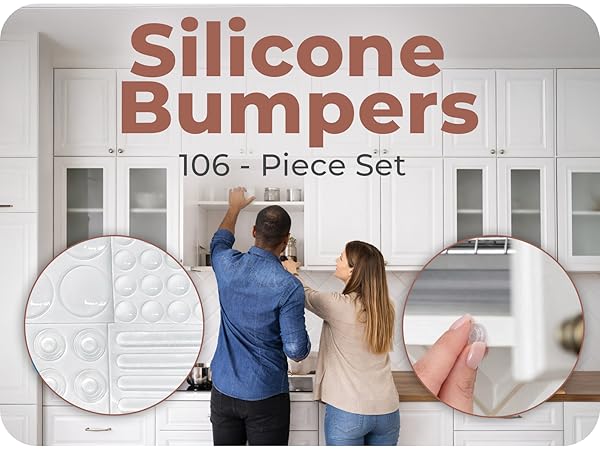 Designed in USA clear furniture pads by Bampix, 106 pieces, 4 shapes, protectores de muebles.
