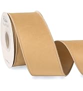 Ribbli Champagne Gold Velvet Wired Ribbon with Dupioni 2.5 Inch Christmas Ribbon for Gift Wrappin...