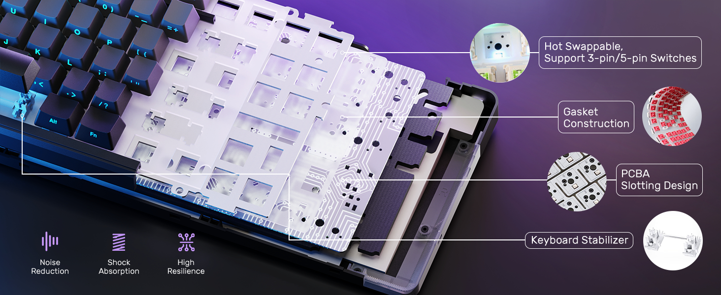 5-layer quiet non-noise hot swappable custom keyboard tkl creamy sounding keyboard