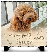 SOL VIBES Personalized Pet Memorial Stones for Dogs - Dog Picture Frame Plaque - Square White Sto...