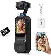 4K HD Pocket Handheld Camcorder, WiFi Enabled Action Camera with 12MP Photos, 170° Wide Angle Len...