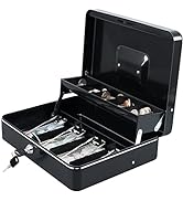 Xydled Cash Box with Money Tray and Key Lock,Tiered, Cantilever Design,4 Bill / 5 Coin Slots,11.8...