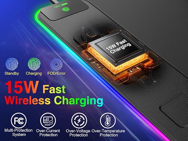 RGB Gaming Mouse Pad with Wireless Charging Phone Stand