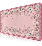 HAOCOO Pink Desk Pad Mat Floral, Cute Desk Matt for Desktop, Non-Slip Large Mouse Pad for Desk, W...