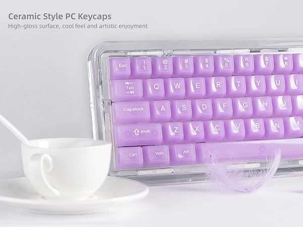 Womier Clear Jelly Keycaps, Ceramic Keycaps Style Cute Transparent Purple Keycaps