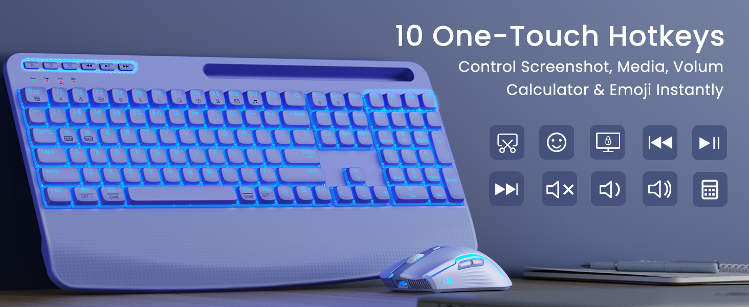 Keyboard with shortcut, multimedia keys for productivity, ideal for accountants, designers