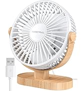 SWEETFULL Small USB Desk Fan 6.5 Inch, 3 Speeds Portable Personal Desktop Table Fan, Dual 360° Ad...