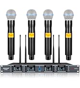 KASCHUN Wireless Microphone System 4 Channel with 4x100 UHF Adjustable Frequency,Metal Cordless M...