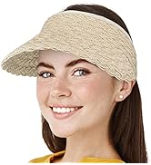 Straw Visor Hat for Women, Wide Brim Beach Pool Sun Visor, Foldable Roll Up Hat