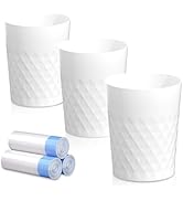 JiatuA 3 Pack Small Trash Can with Trash Bags Bathroom Garbage Bin Round Plastic Waste Basket for...
