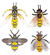 4 Realistic Honeybee Figurines - Various Bees Model, Fake Bees Animal Figures, Insect Toy for Sci...