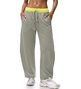 Fisoew Womens Wide Leg Sweatpants Baggy Drawstring Elastic Waisted Travel Track Pants Color Block...